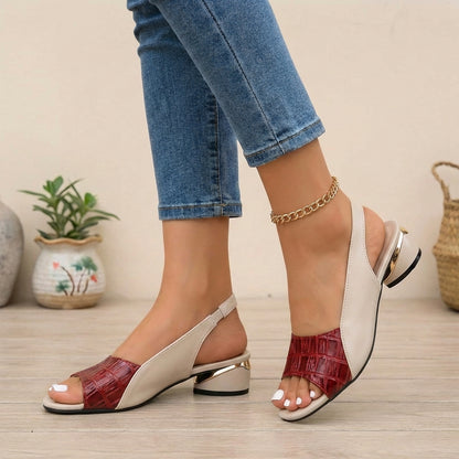 Emily Embossed Slingback Block Heel Sandals | Metallic Accent Sandals