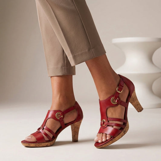 Florence Orthopedic T-Strap Heeled Sandals | Fur Trim Open Toe Heeled Sandals