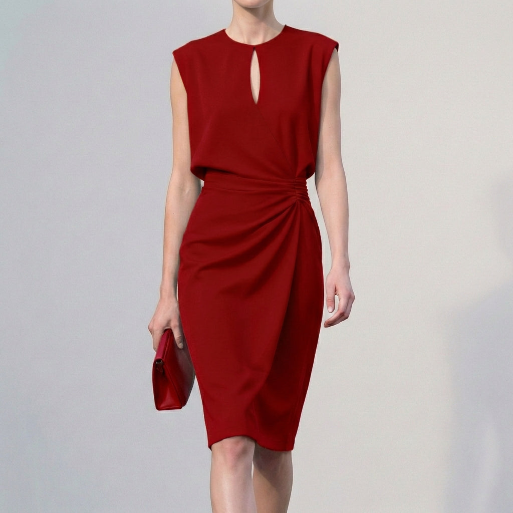 Isla Draped Knee-Length Dress | Ruched Waist Cap Sleeve Dress