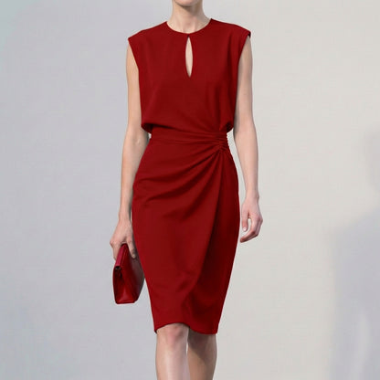 Isla Draped Knee-Length Dress | Ruched Waist Cap Sleeve Dress