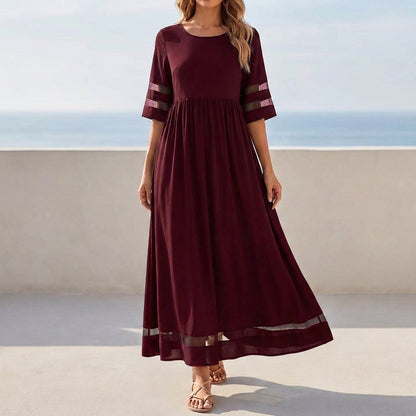 Isabella Relaxed Fit Maxi Dress | Mesh Panels Gathered Waist Dress