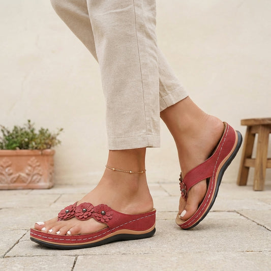 Florence Orthopedic Wedge Heel Wedge Sandals | Flower Applique Geometric Wedge Sandals
