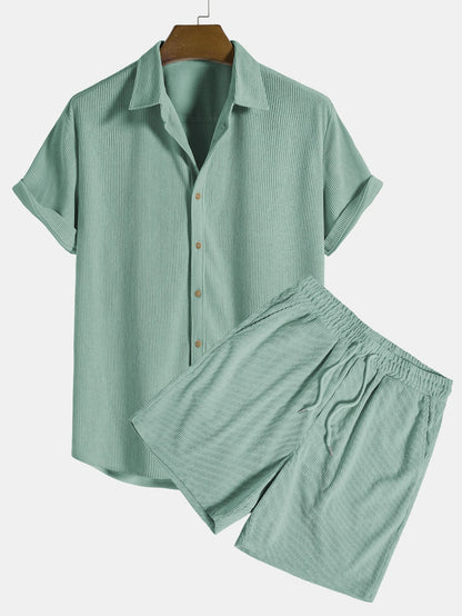 Renzo Men's Corduroy Shirt | Short Sleeve Casual Set