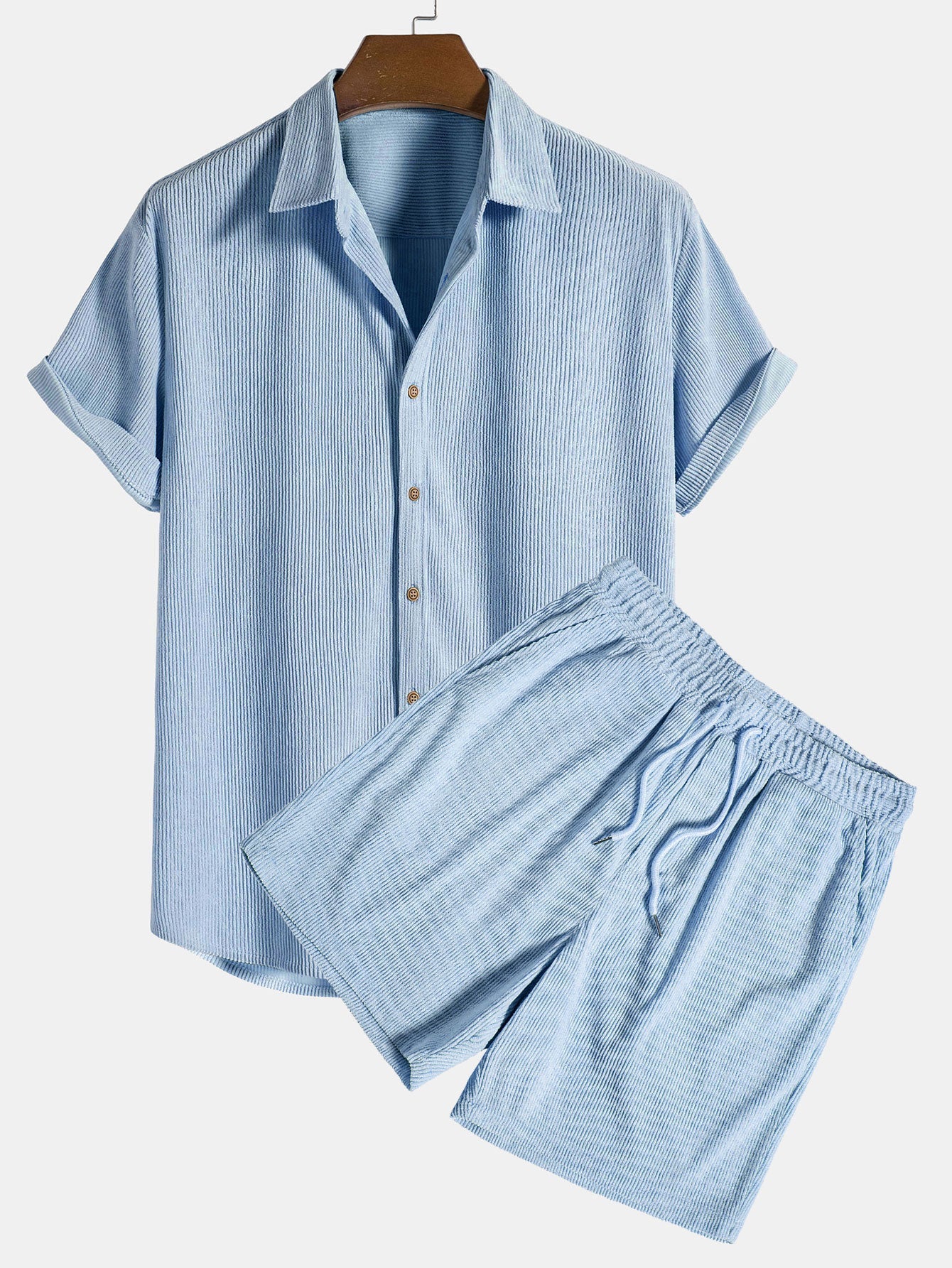 Renzo Men's Corduroy Shirt | Short Sleeve Casual Set