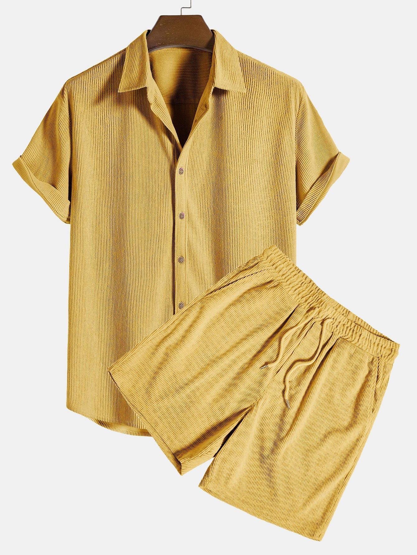 Renzo Men's Corduroy Shirt | Short Sleeve Casual Set