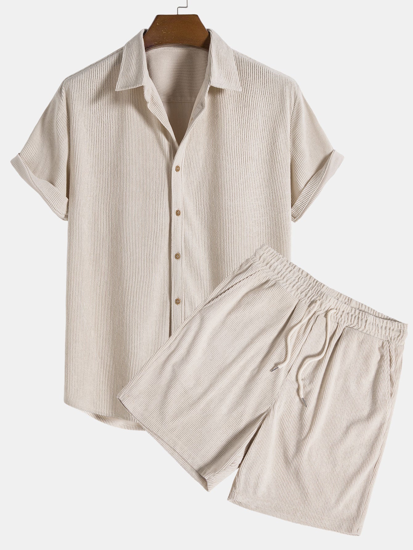 Renzo Men's Corduroy Shirt | Short Sleeve Casual Set