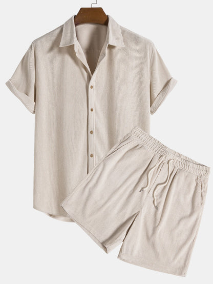 Renzo Men's Corduroy Shirt | Short Sleeve Casual Set