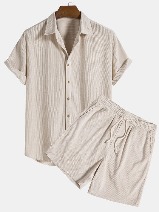 Renzo Men's Corduroy Shirt | Short Sleeve Casual Set
