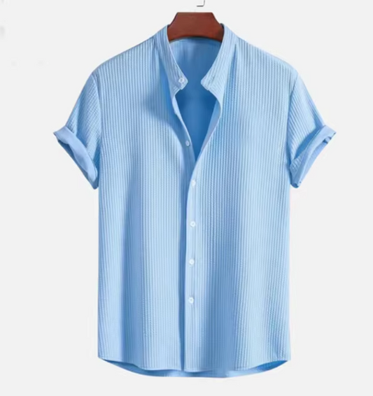 Rob Shirt | Men's Short Sleeve Linen Shirt with Mandarin Collar