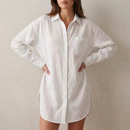 Isla Oversized Tunic Shirt | Collared V-Neck Button Front Shirt
