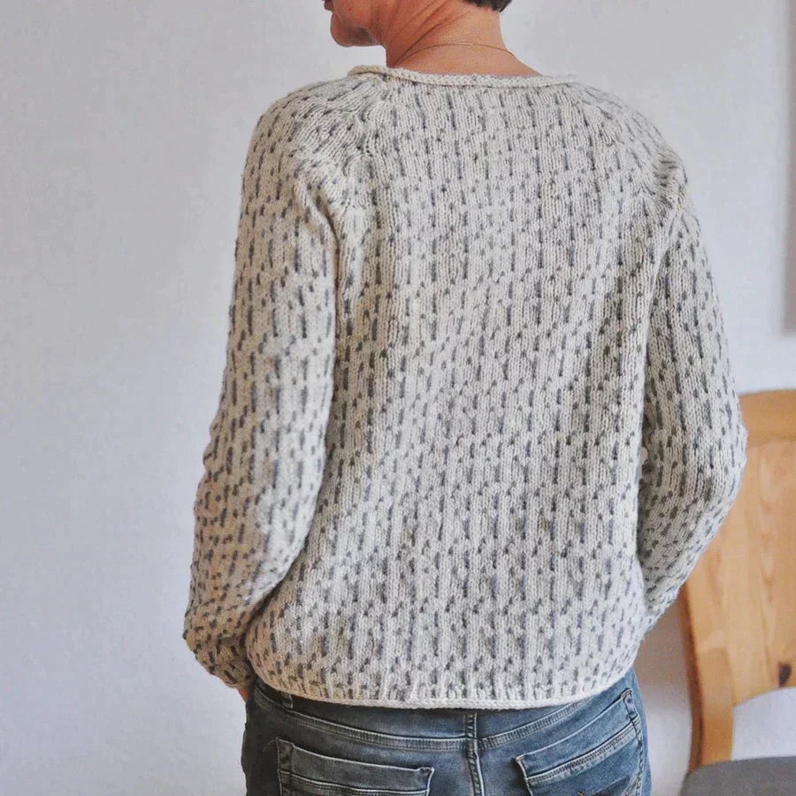 Amelia Patterned Relaxed Fit Sweater | Textured Knit Ribbed Trim Sweater