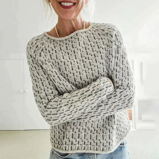 Amelia Patterned Relaxed Fit Sweater | Textured Knit Ribbed Trim Sweater