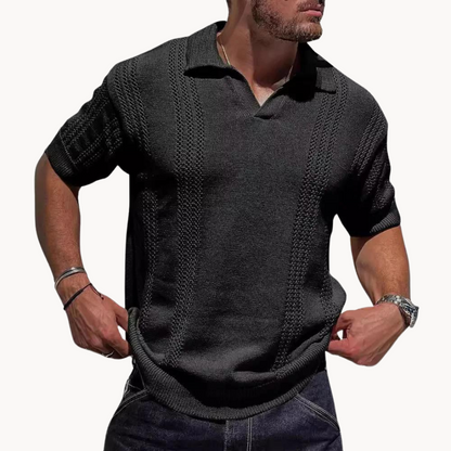 Rudi Men's Knit Polo | Retro Textured Short Sleeve Shirt