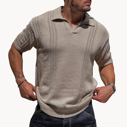 Rudi Men's Knit Polo | Retro Textured Short Sleeve Shirt