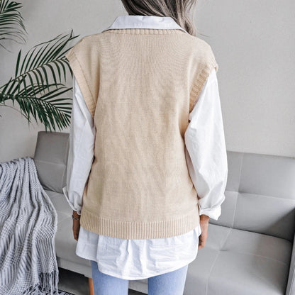 Amelia Textured Knit Cable Knit Sweater Vest | Relaxed Fit V-Neck Sleeveless Sweater Vest