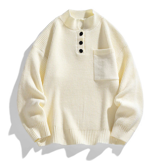 Rocco Relaxed Fit Mock Neck Sweater | Button Front Ribbed Sweater