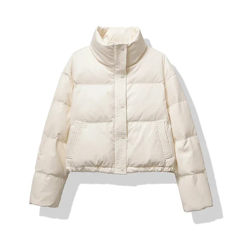 Isla Cropped Puffer Jacket | Quilted Button Front Jacket