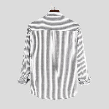 Leo Relaxed Fit Band Collar Shirt | Striped Hip-Length Shirt