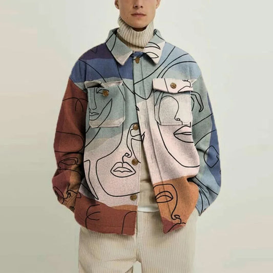 Jack Relaxed Fit Shirt Jacket | Collared Abstract 3D Printed Shirt Jacket