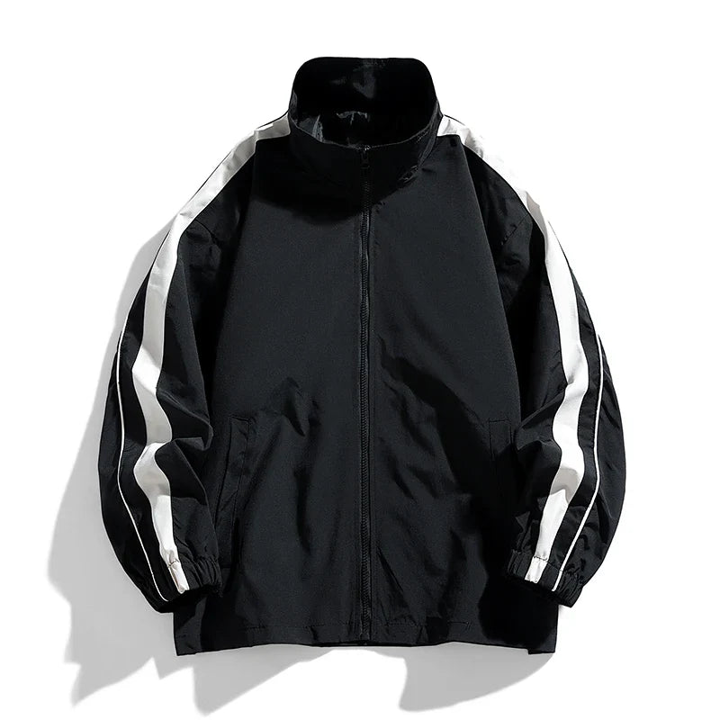James Relaxed Fit Track Jacket | Striped Stand Collar Casual Track Jacket