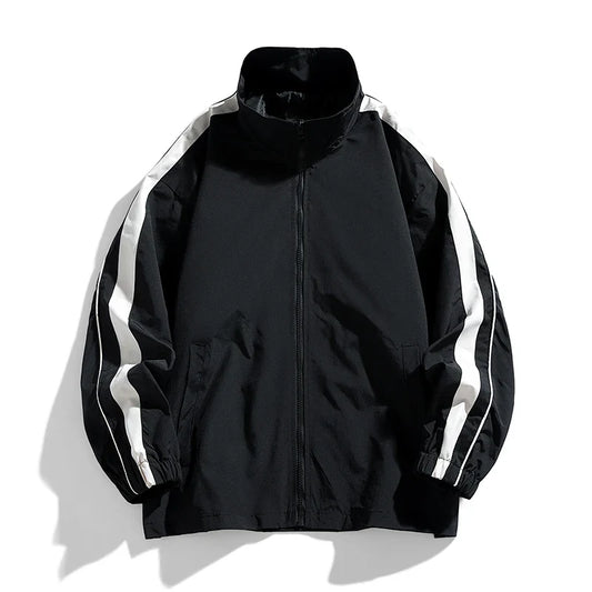 James Relaxed Fit Track Jacket | Striped Stand Collar Casual Track Jacket