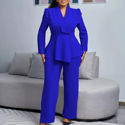 Valentina Peplum Blazer And Wide-Leg Trousers Two-Piece Set | Fitted Silhouette Solid Set