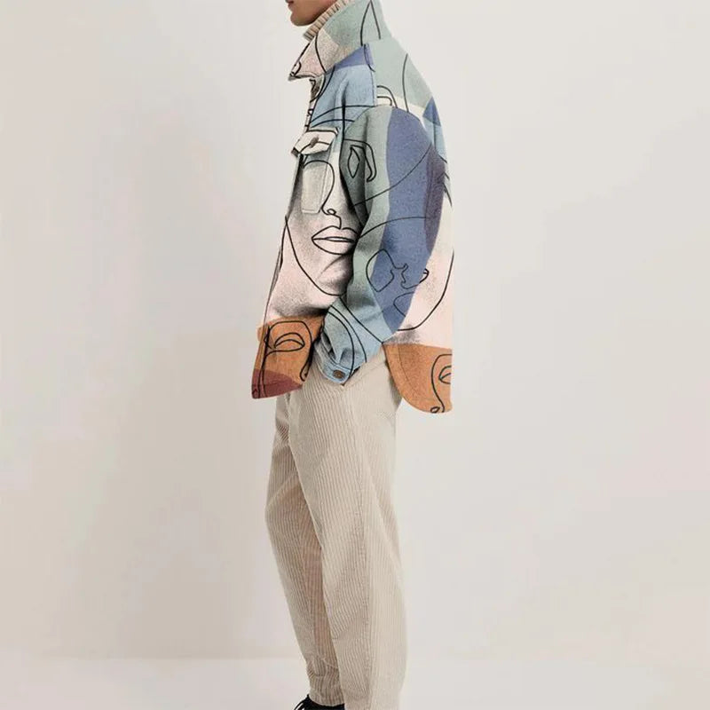 Jack Relaxed Fit Shirt Jacket | Collared Abstract 3D Printed Shirt Jacket