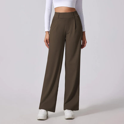 Sienna Wide Leg Slacks | Pleated High Waist Pockets Slacks