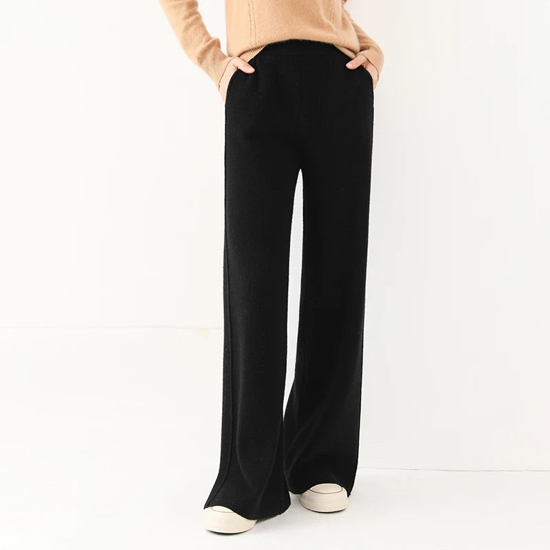 Anna Relaxed Wide-Leg Pants | Solid Full-Length Knit Pants