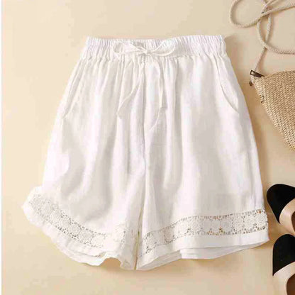 Amelia Relaxed Fit Shorts | Embroidered Trim Drawstring Shorts