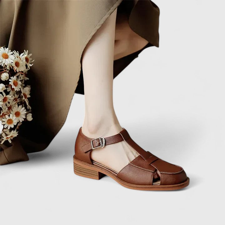 Amelia Block Heel Mary Jane Sandals | T-Strap Buckle Mary Jane Sandals