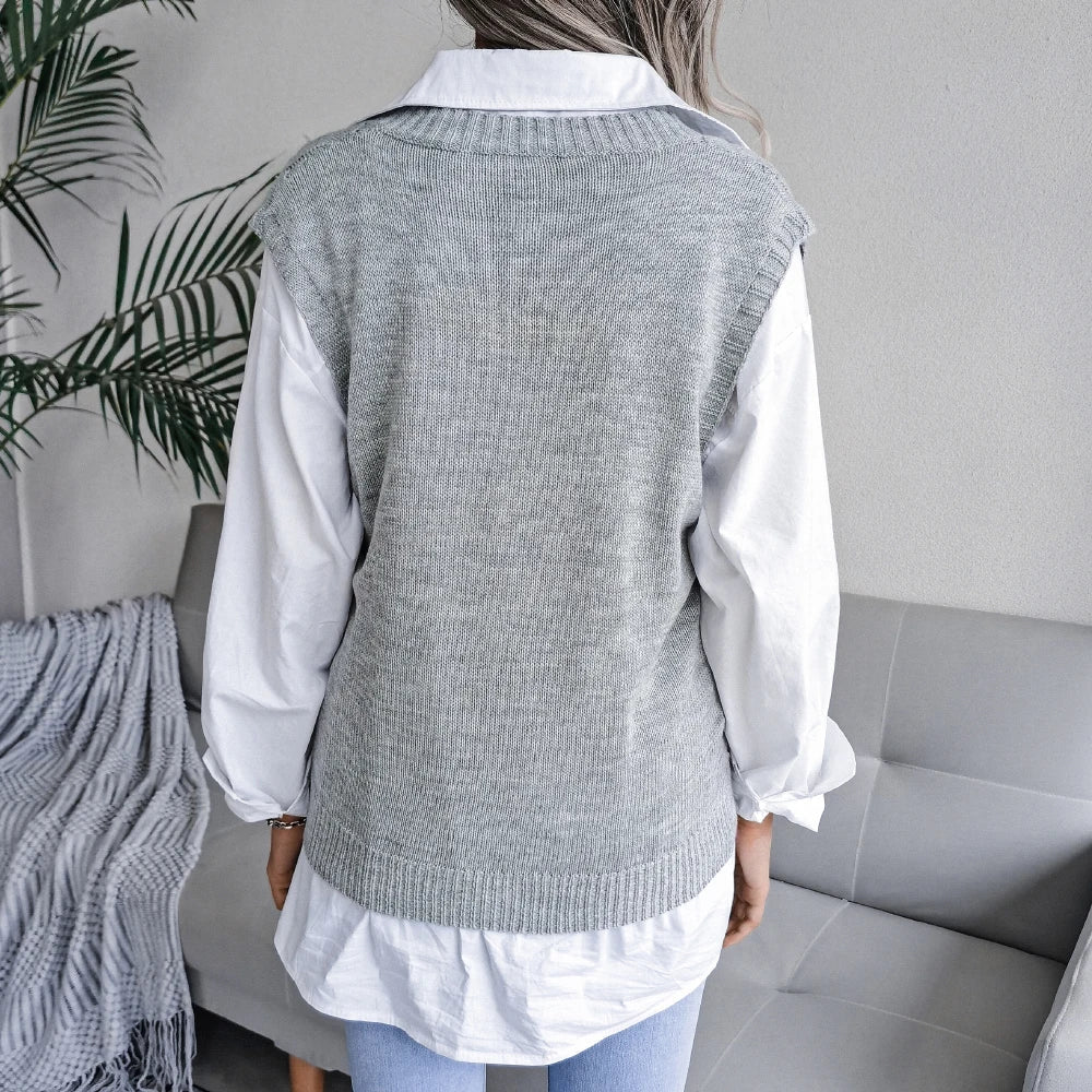 Amelia Textured Knit Cable Knit Sweater Vest | Relaxed Fit V-Neck Sleeveless Sweater Vest