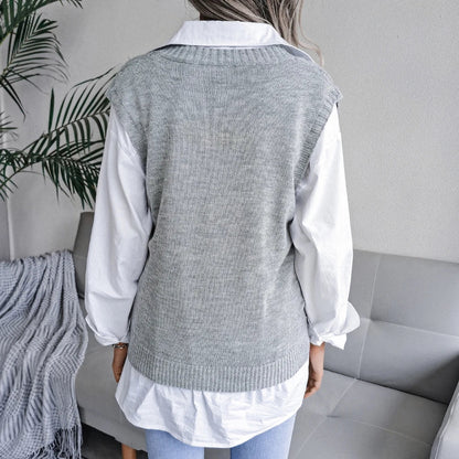 Amelia Textured Knit Cable Knit Sweater Vest | Relaxed Fit V-Neck Sleeveless Sweater Vest