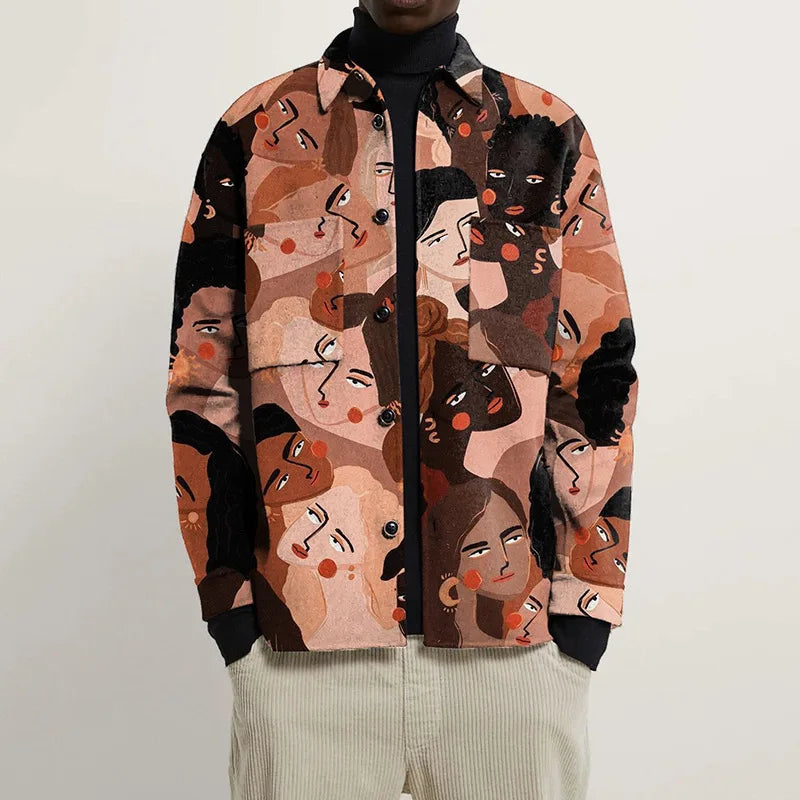 Jack Relaxed Fit Shirt Jacket | Collared Abstract 3D Printed Shirt Jacket