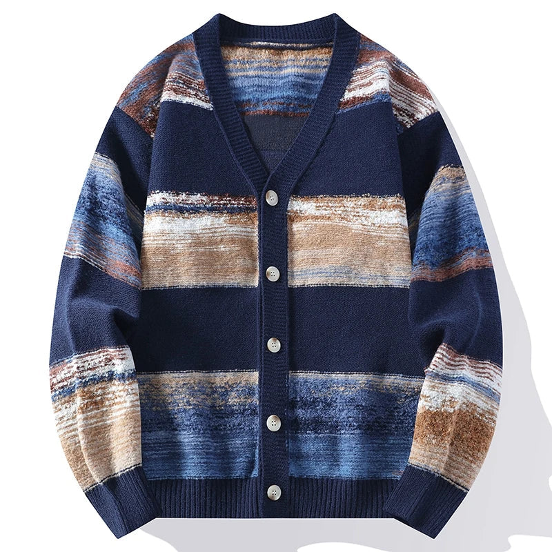 Arthur Relaxed Fit Cardigan | Striped V-Neck Hip-Length Cardigan