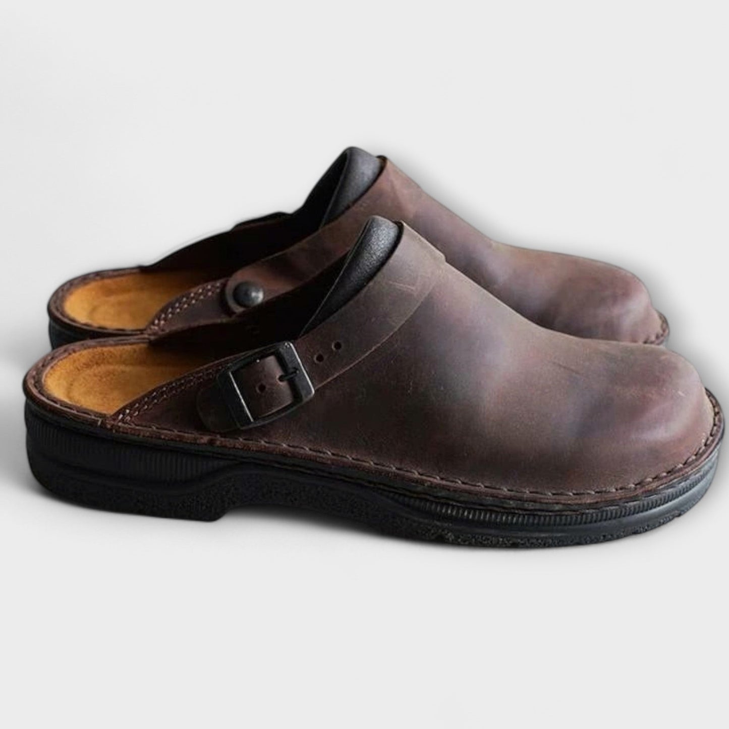 Oliver Leather Orthopedic Relaxed Fit Clogs | Buckle Strap Thick Sole Clogs