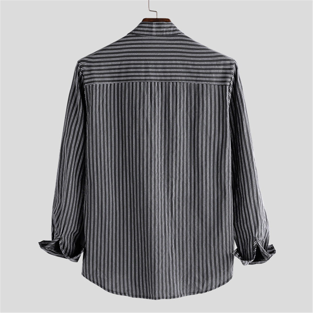 Leo Relaxed Fit Band Collar Shirt | Striped Hip-Length Shirt