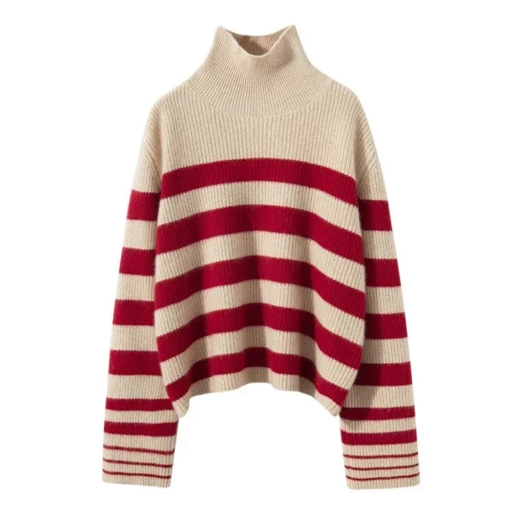 Amelia Oversized Striped Turtleneck Sweater | Ribbed Long Sleeve Sweater