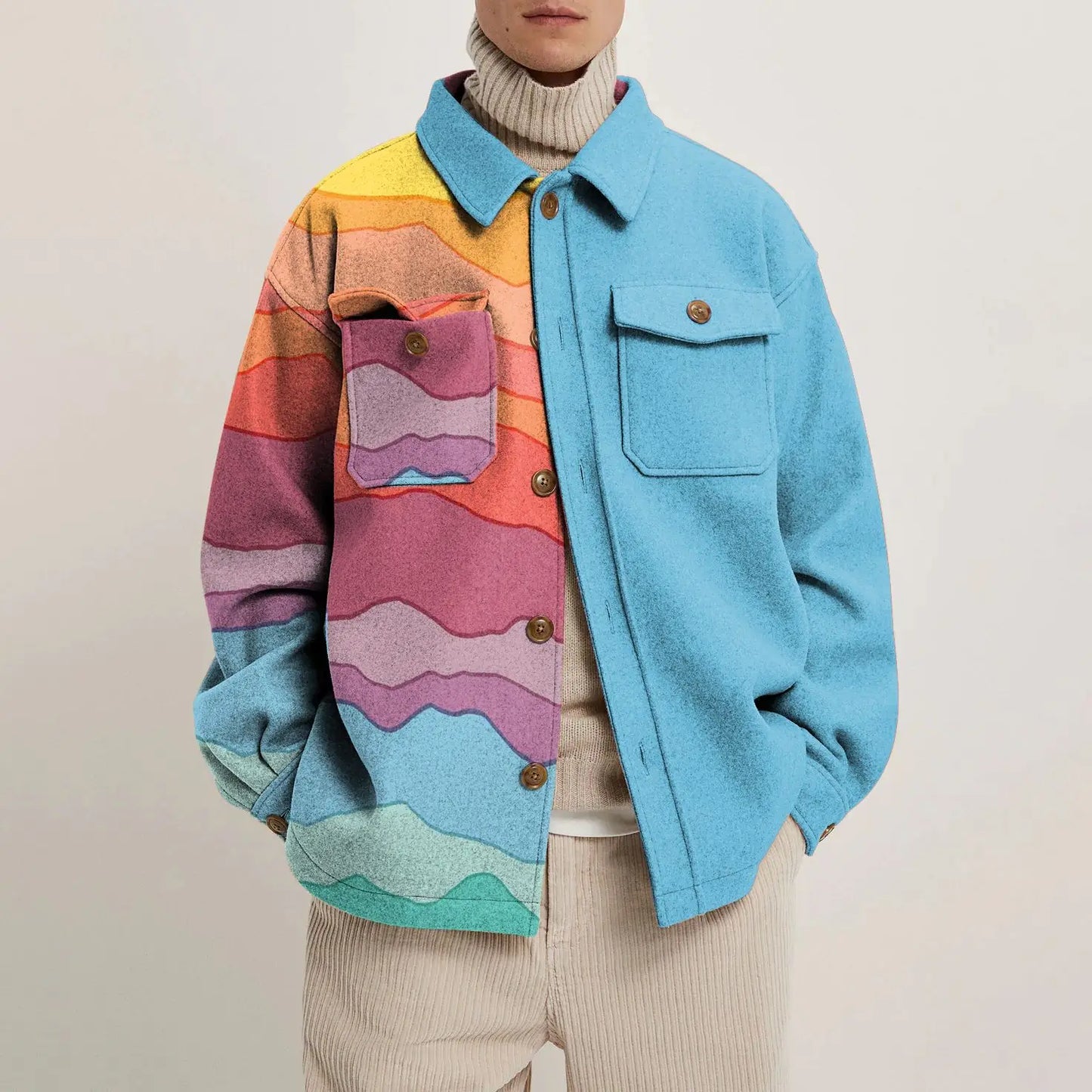 Jack Relaxed Fit Shirt Jacket | Collared Abstract 3D Printed Shirt Jacket