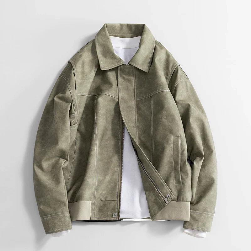 Oscar Relaxed Fit Leather Jacket | Collared Hip-Length Jacket