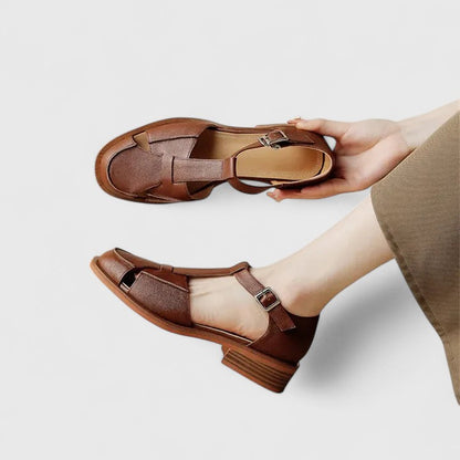 Amelia Block Heel Mary Jane Sandals | T-Strap Buckle Mary Jane Sandals