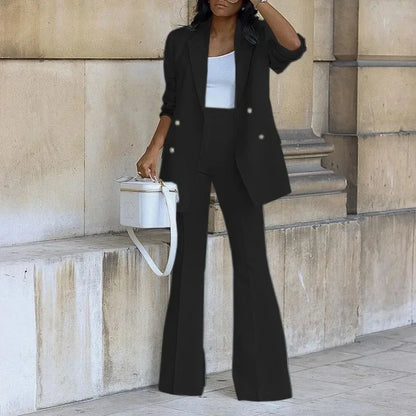 Isabella Tailored Double-Breasted Blazer Two-Piece Set | Button Front Flared Trousers