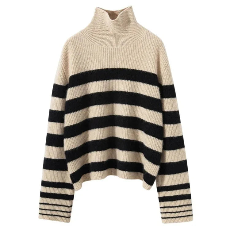 Amelia Oversized Striped Turtleneck Sweater | Ribbed Long Sleeve Sweater