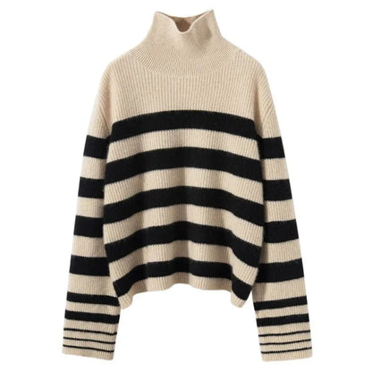 Amelia Oversized Striped Turtleneck Sweater | Ribbed Long Sleeve Sweater