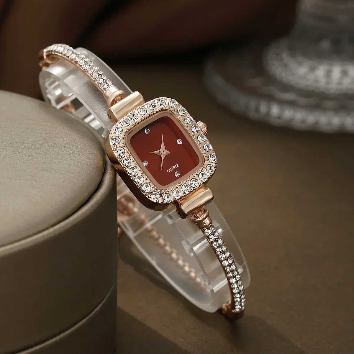 Amelia Crystal Embellished Square Face Wristwatch | Bracelet Style Wristwatch