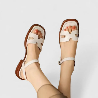 Isla Ankle-Strap Flat Sandals | H-Strap Buckle Flat Sandals