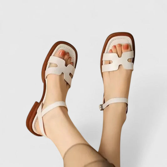 Isla Leather Ankle-Strap Flat Sandals | H-Strap Buckle Flat Sandals