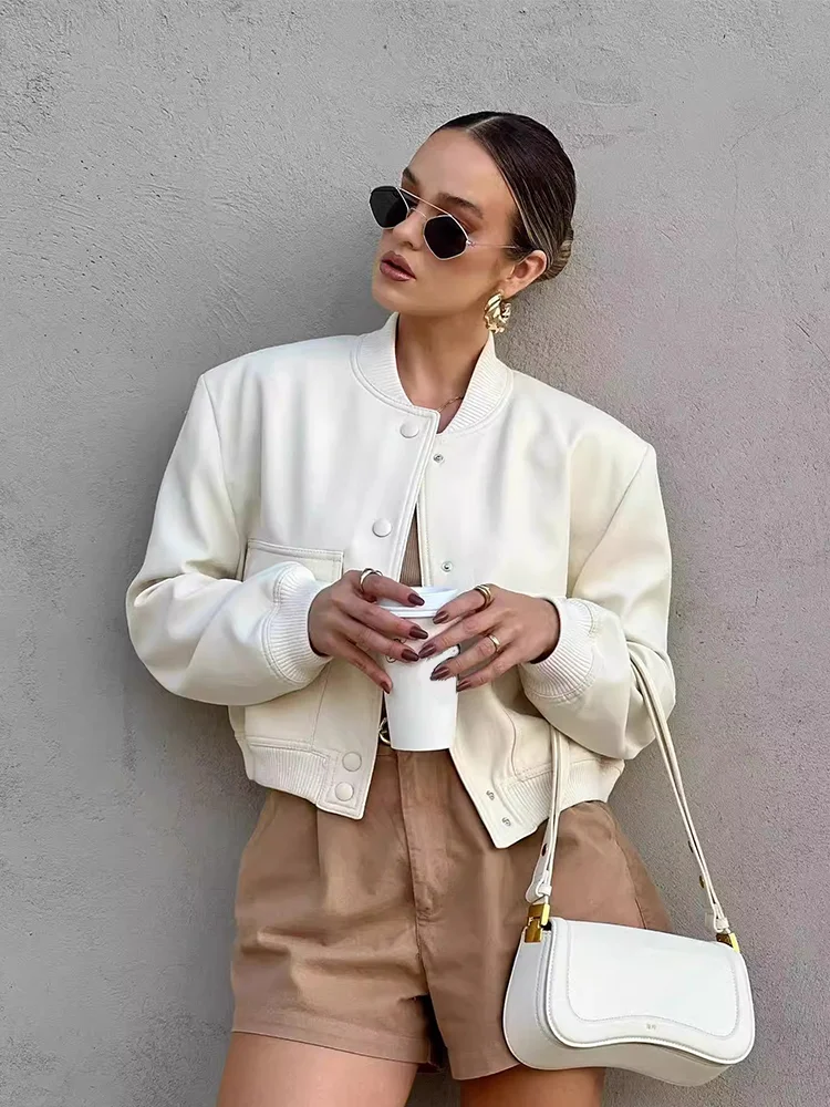 Clara  Cropped Bomber Jacket | Snap Buttons Flap Pockets Bomber Jacket