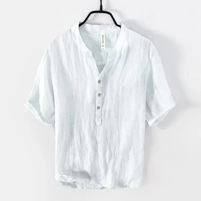 Oscar Relaxed Fit Henley Shirt | Band Collar Short Sleeve Shirt