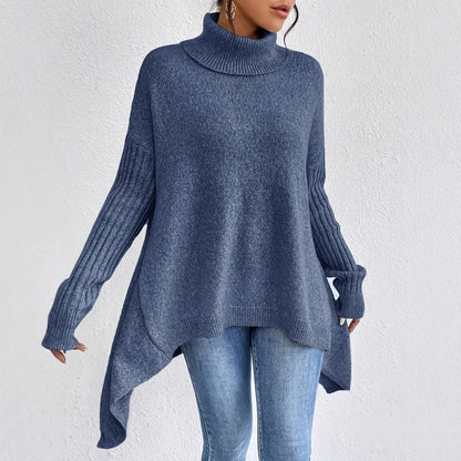 Isla Relaxed Fit Turtleneck Sweater | Ribbed Cuffs High-Low Hem Sweater